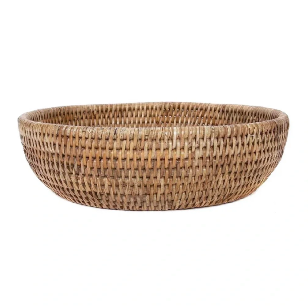 🧺 Vintage Round Basket with Silver Rim